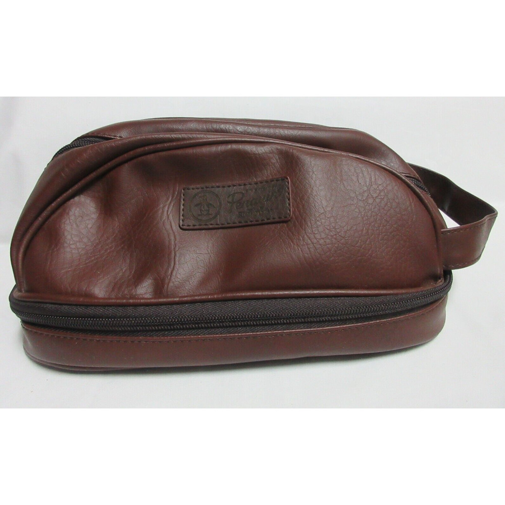 Penguin by Munsingwear Toiletries Travel Bag in Faux Leather Brown Side Handle - Picture 1 of 6